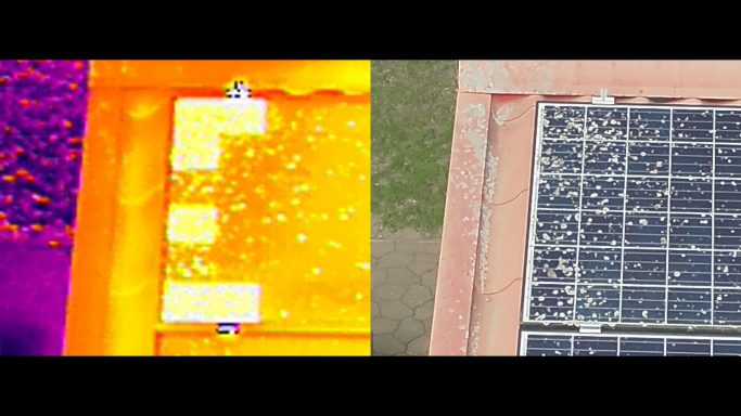 Solarplatten Inspektion mit Auffälligkeiten im Modul